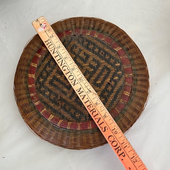 VINTAGE Antique Chinese Wedding Basket 2 Tier RARE Top & Wicker & Bamboo Cane - Picture 11 of 12